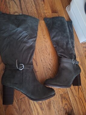 Women's Tall Suede Block Heel Boots - Dark Olive